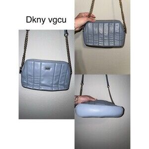 DKNY Light Blue Quilted Crossbody Shoulder Bag Gold Chain Strap VGUC